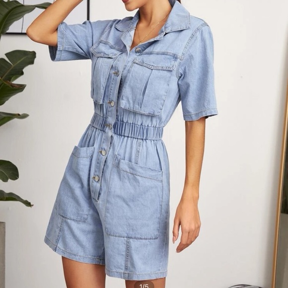 Dual Pocket Short Denim Romper